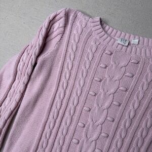 Gap Kids Cable-knit Crew Neck Sweater Pink Size 8 Medium 100% Cotton Preppy